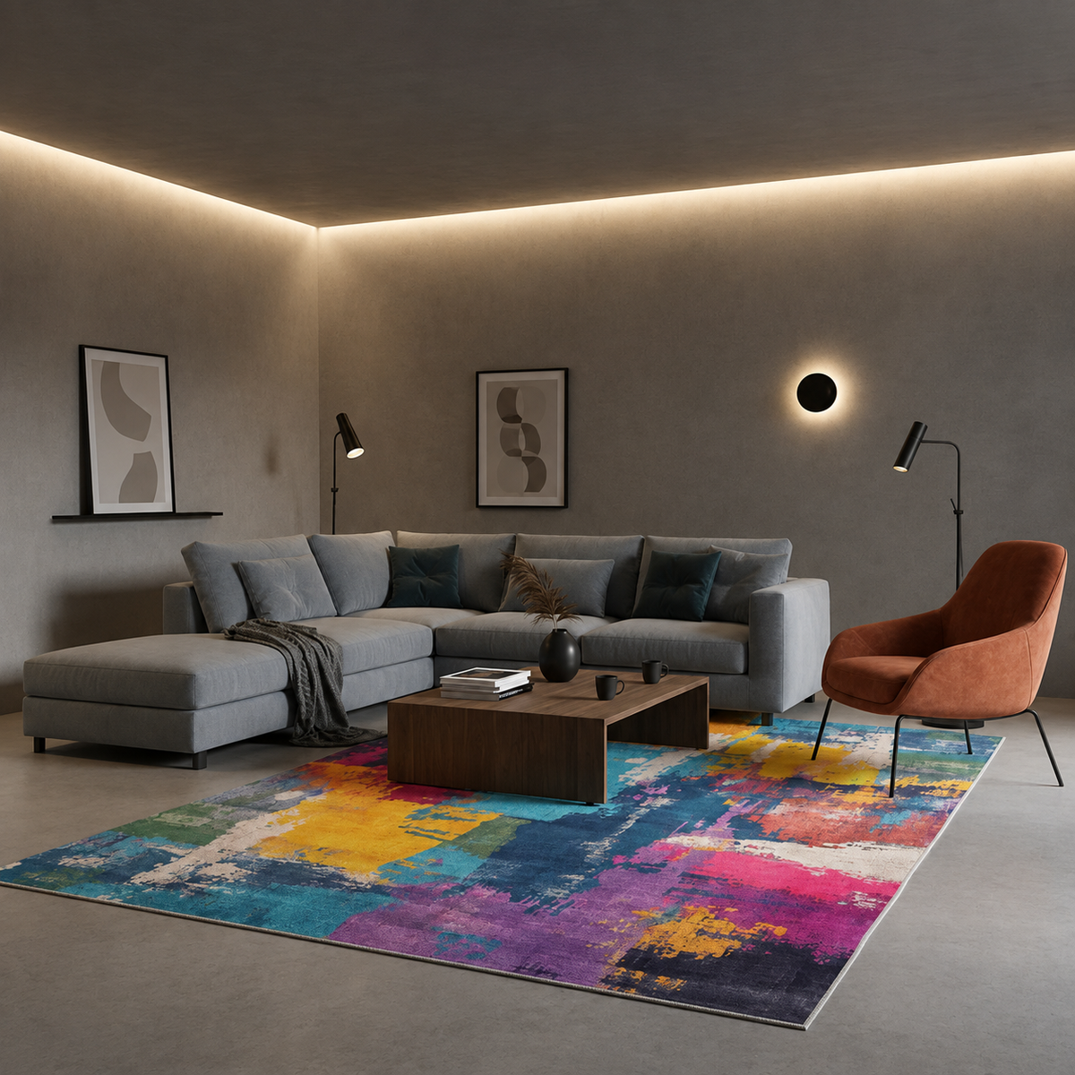 Abstract Multi-Colour Painterly Area Rug