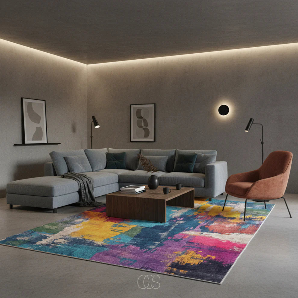 Abstract Multi-Colour Painterly Area Rug