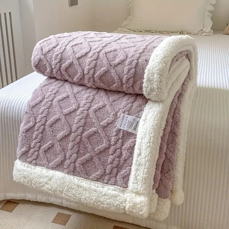 Reversible Cable-Knit Sherpa Fleece Throw Blanket