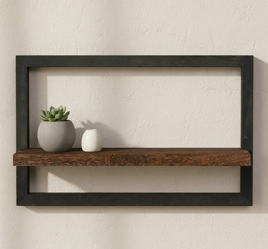 Rustic Wood and Metal Floating Shelf
