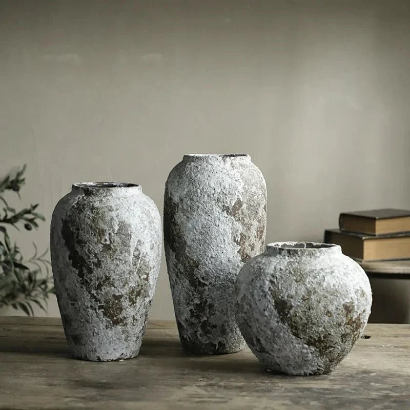 Vila Minimalist Ceramic Vase – Stone Effect Tabletop Flower Vase for Living Room