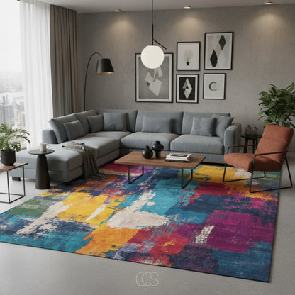 Abstract Multi-Colour Painterly Area Rug