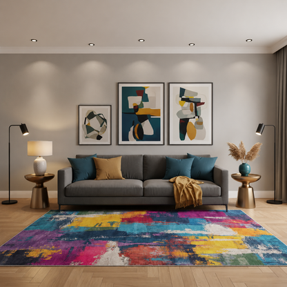 Abstract Multi-Colour Painterly Area Rug