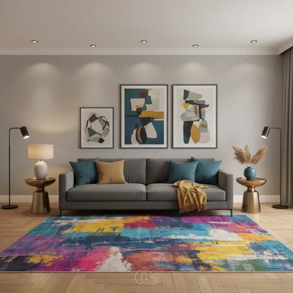 Abstract Multi-Colour Painterly Area Rug