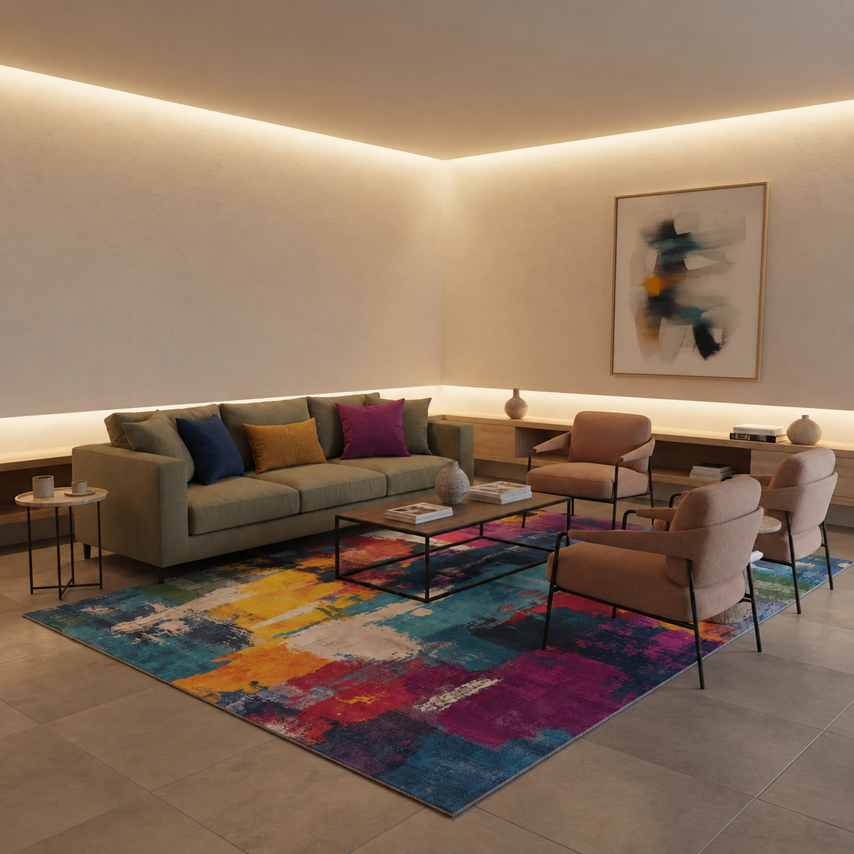 Abstract Multi-Colour Painterly Area Rug