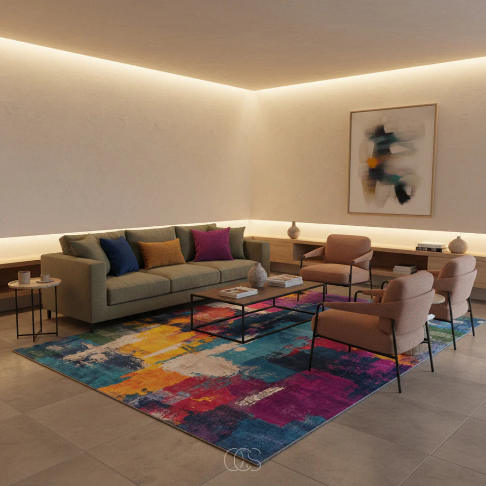 Abstract Multi-Colour Painterly Area Rug