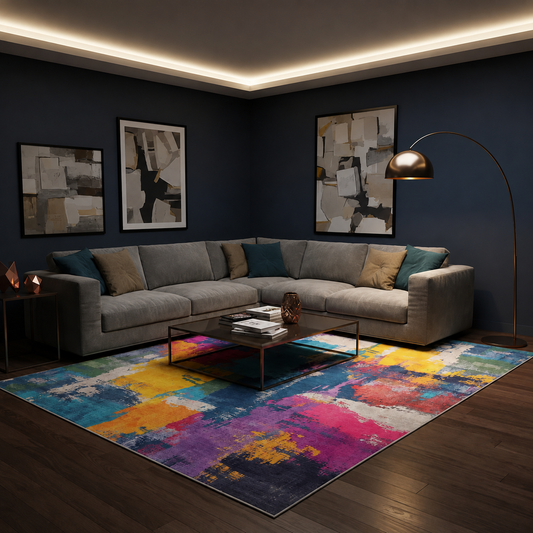 Abstract Multi-Colour Painterly Area Rug