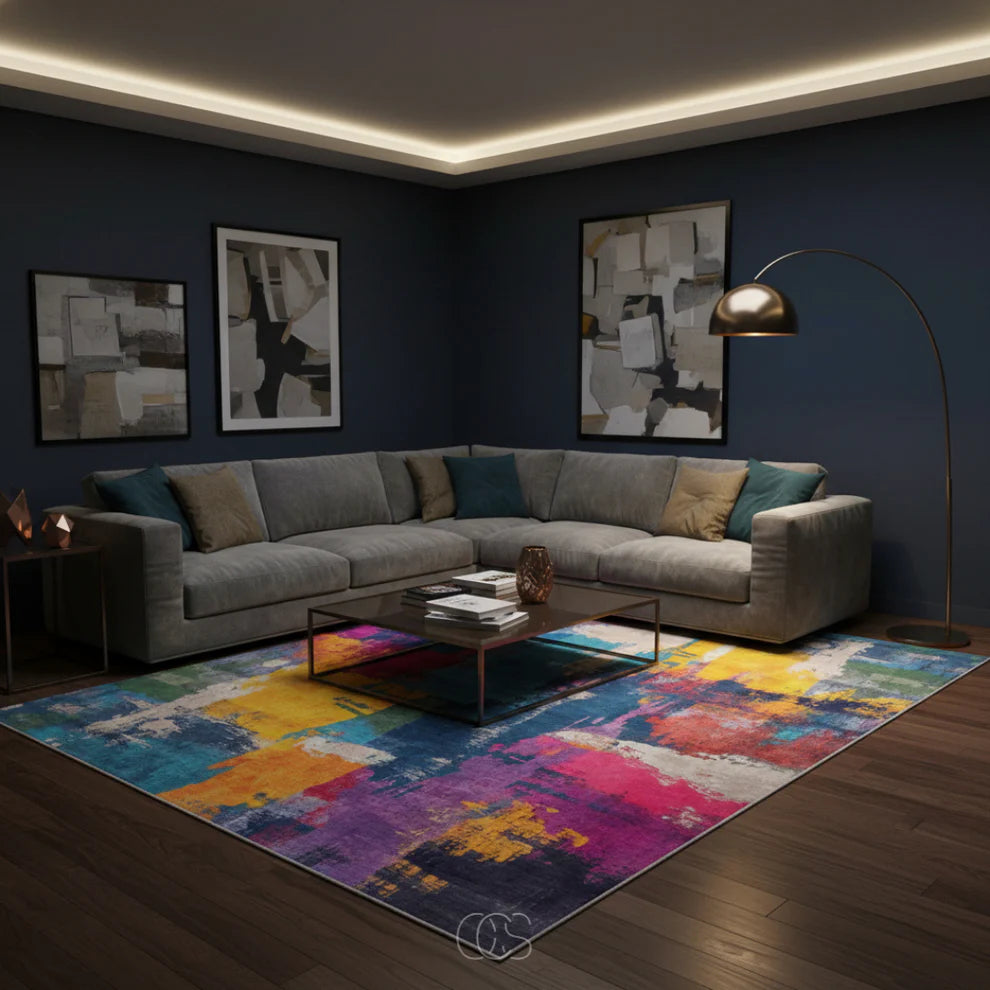Abstract Multi-Colour Painterly Area Rug