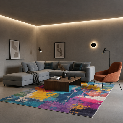 Abstract Multi-Colour Painterly Area Rug