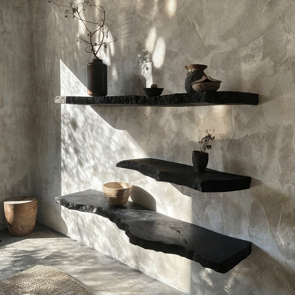 Black Solid Wood Live Edge Floating Shelf