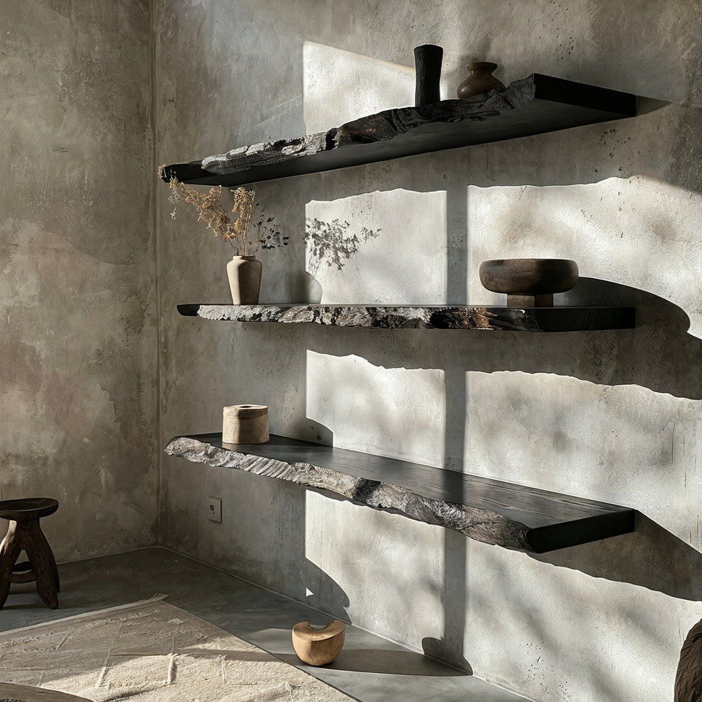 Black Solid Wood Live Edge Floating Shelf