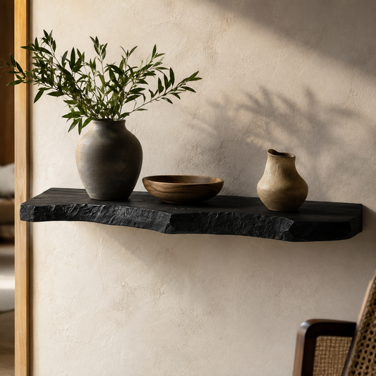 Black Solid Wood Live Edge Floating Shelf