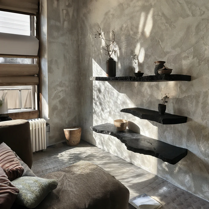 Black Solid Wood Live Edge Floating Shelf