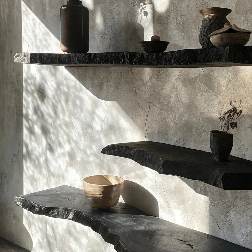 Black Solid Wood Live Edge Floating Shelf