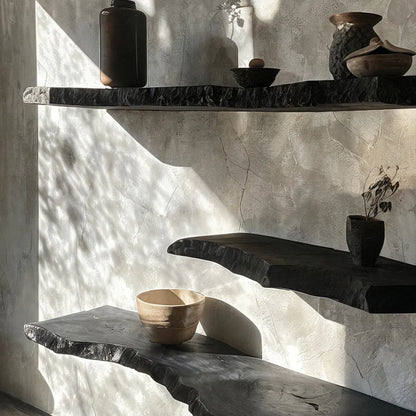 Black Solid Wood Live Edge Floating Shelf