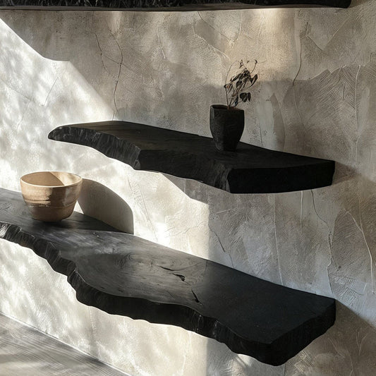 Black Solid Wood Live Edge Floating Shelf