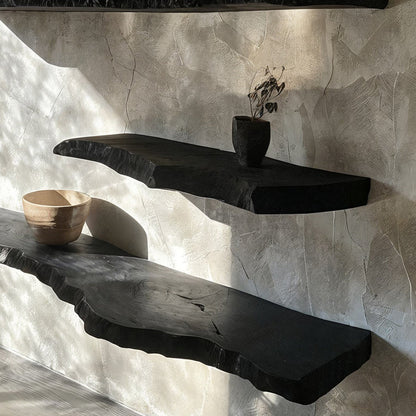 Black Solid Wood Live Edge Floating Shelf