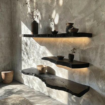Black Solid Wood Live Edge Floating Shelf