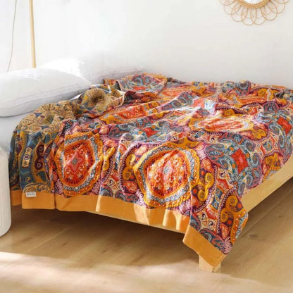 Cotton Bohemian Reversible Throw Blanket