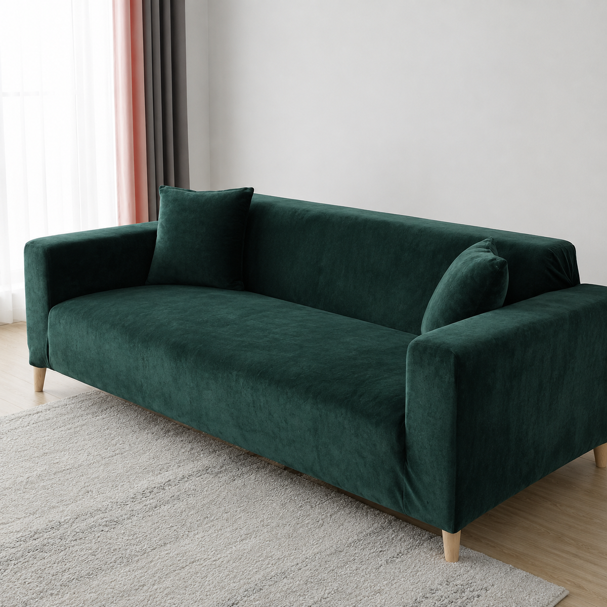Dark Green Velvet Stretch Sofa Cover