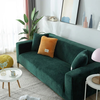 Dark Green Velvet Stretch Sofa Cover