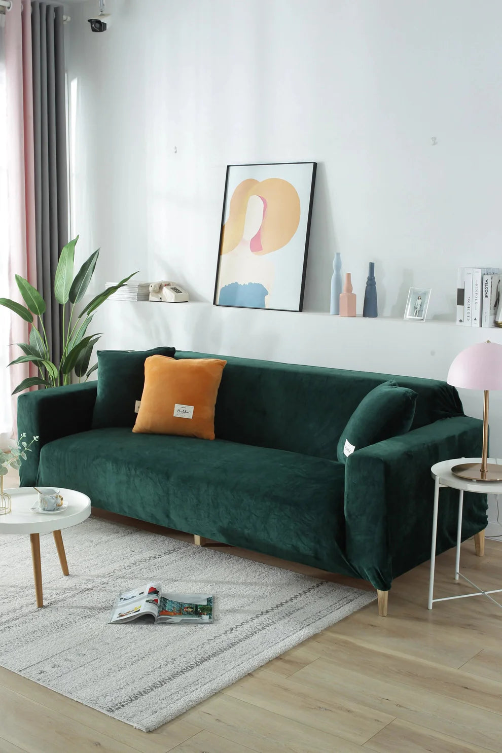 Dark Green Velvet Stretch Sofa Cover