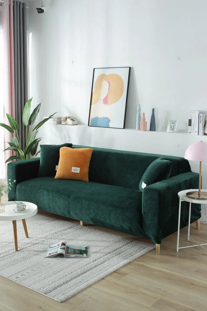 Dark Green Velvet Stretch Sofa Cover