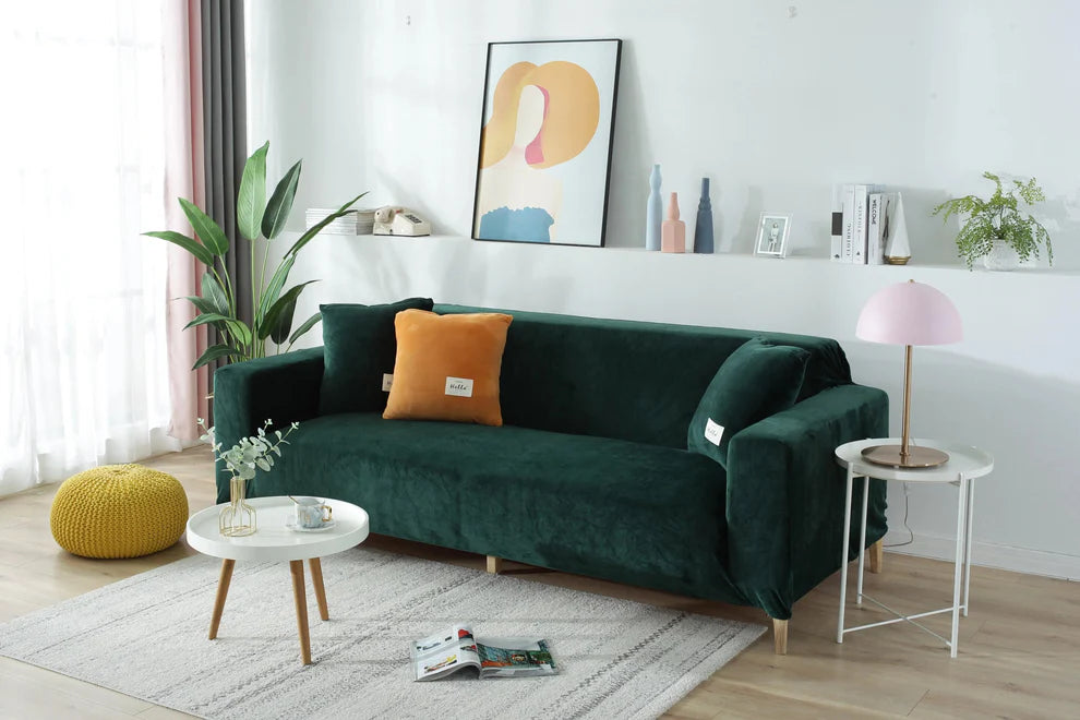 Dark Green Velvet Stretch Sofa Cover