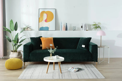 Dark Green Velvet Stretch Sofa Cover