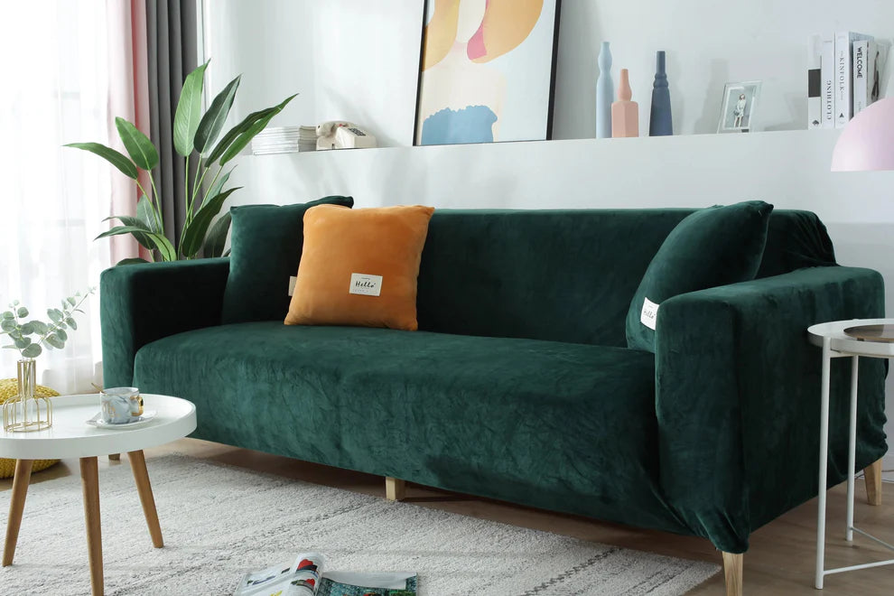 Dark Green Velvet Stretch Sofa Cover