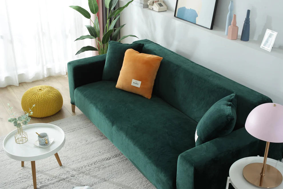 Dark Green Velvet Stretch Sofa Cover