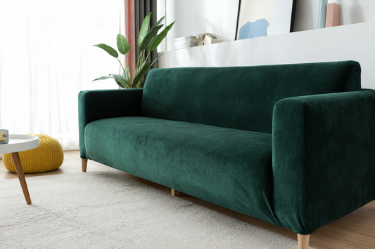 Dark Green Velvet Stretch Sofa Cover