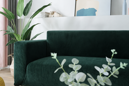 Dark Green Velvet Stretch Sofa Cover