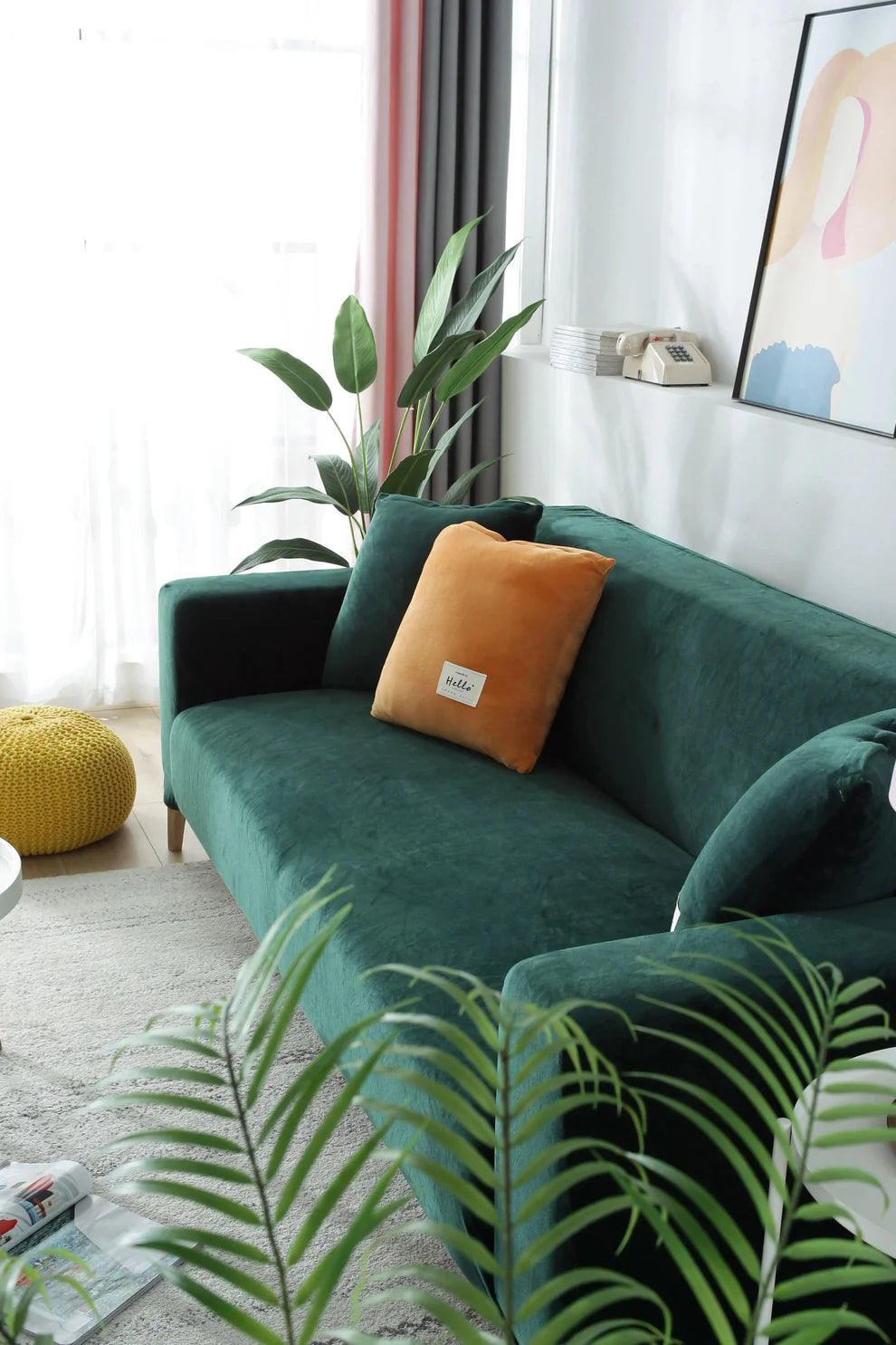 Dark Green Velvet Stretch Sofa Cover