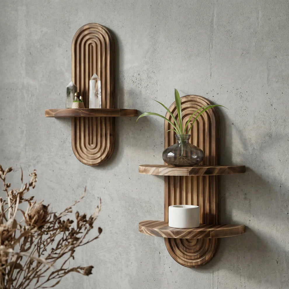 Fluted Arch Solid Timber Wall Shelf