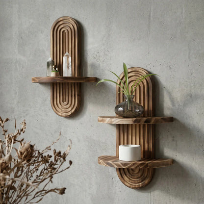 Fluted Arch Solid Timber Wall Shelf