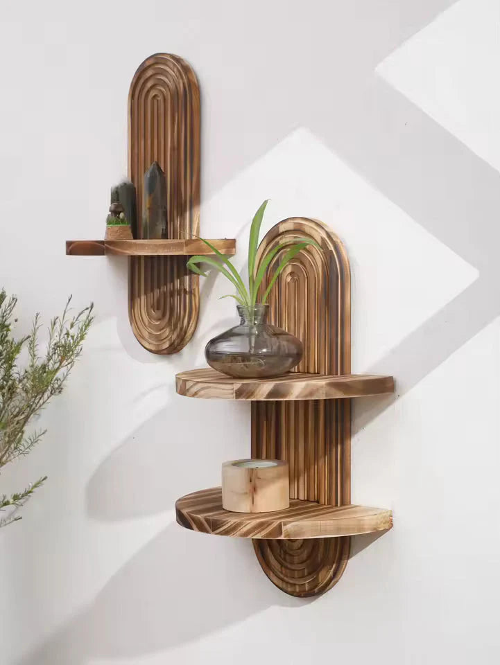 Fluted Arch Solid Timber Wall Shelf