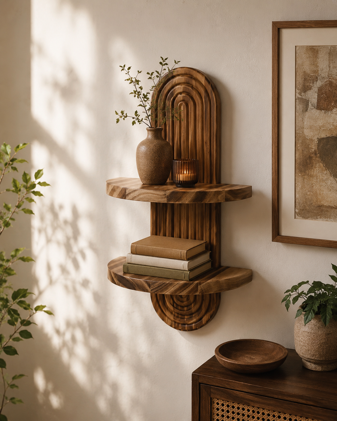 Fluted Arch Solid Timber Wall Shelf
