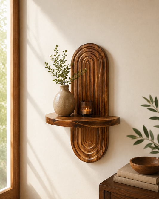 Fluted Arch Solid Timber Wall Shelf