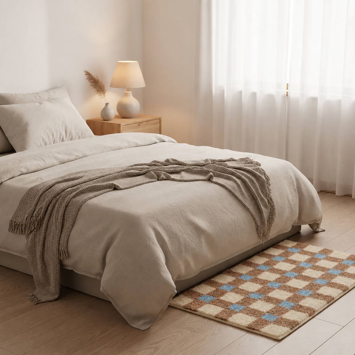 Geometric Checkerboard Plush Area Rug