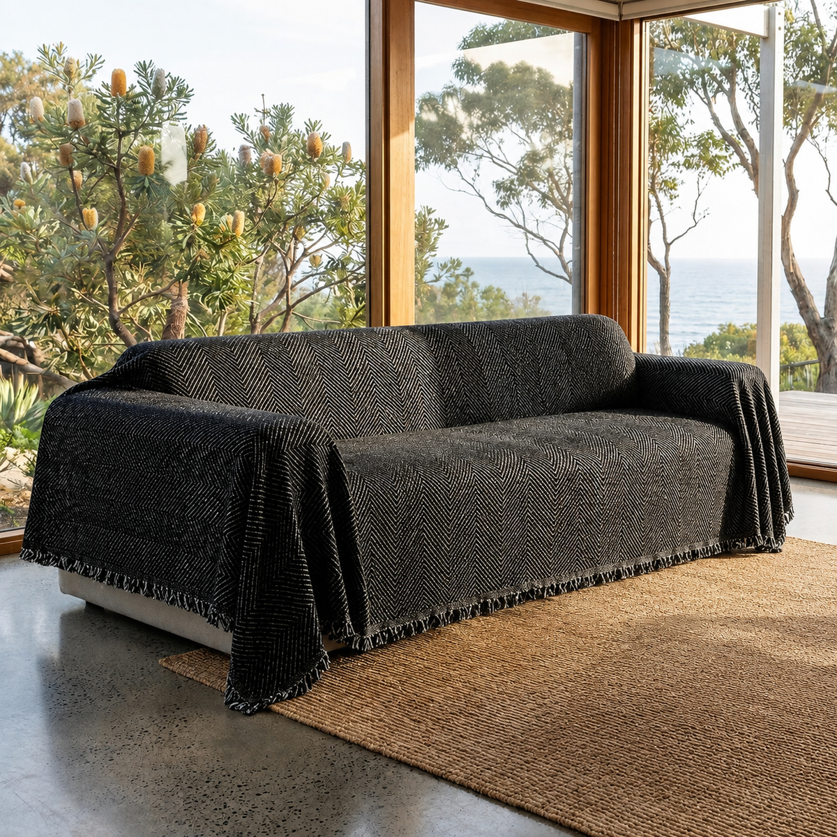 Herringbone Weave Sofa Protector Throw