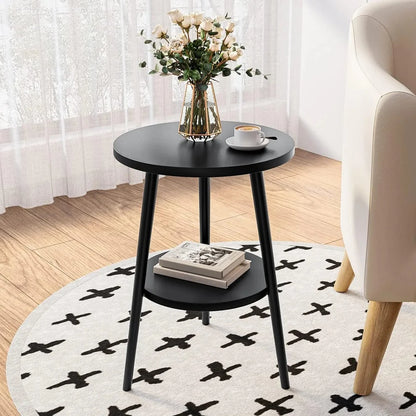 Matte Black Two-Tier Round Side Table