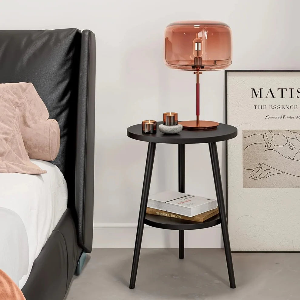 Matte Black Two-Tier Round Side Table