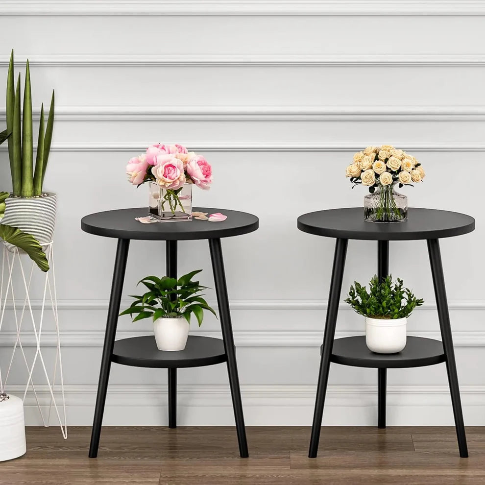 Matte Black Two-Tier Round Side Table
