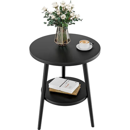 Matte Black Two-Tier Round Side Table