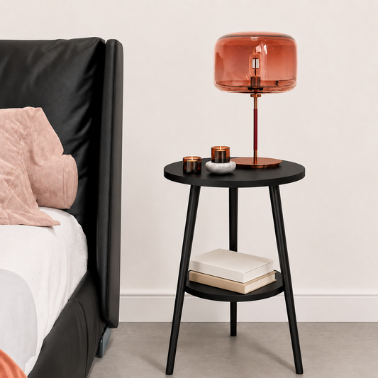 Matte Black Two-Tier Round Side Table