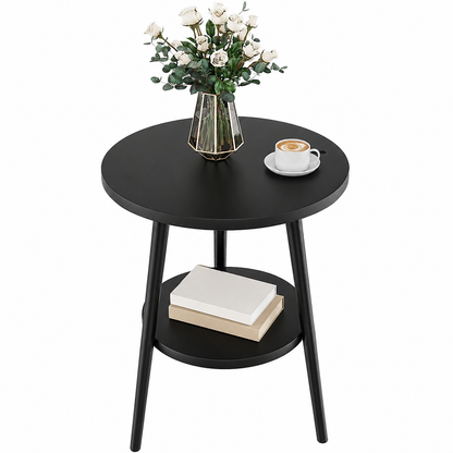 Matte Black Two-Tier Round Side Table