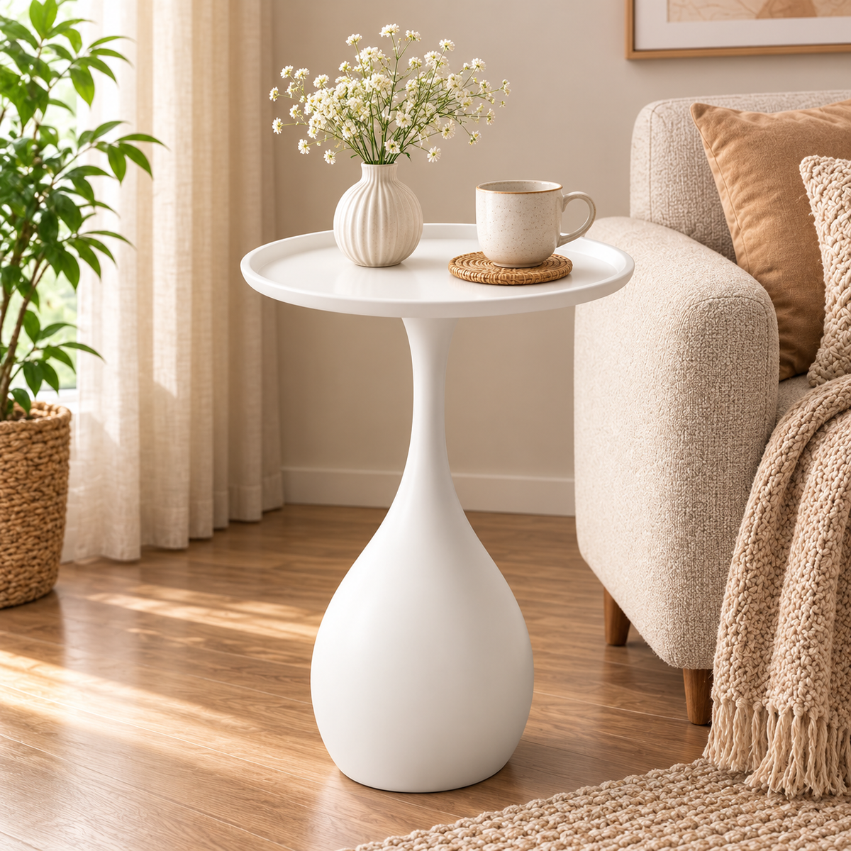 Matte Teardrop Tray-Top Side Table