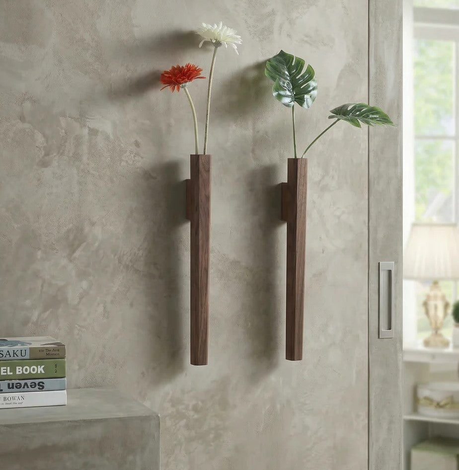 Minimalist Slimline Wooden Wall Mounted Vase