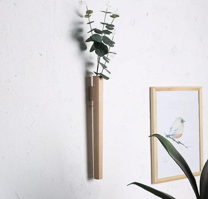 Minimalist Slimline Wooden Wall Mounted Vase